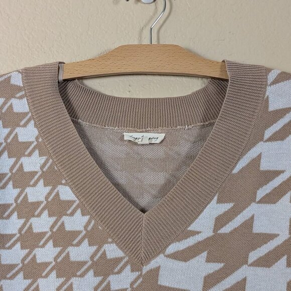 Kingston Grey Tunic Sweater Vest sz L Houndstooth Khaki White 90s Y2K Preppy - Picture 5 of 9